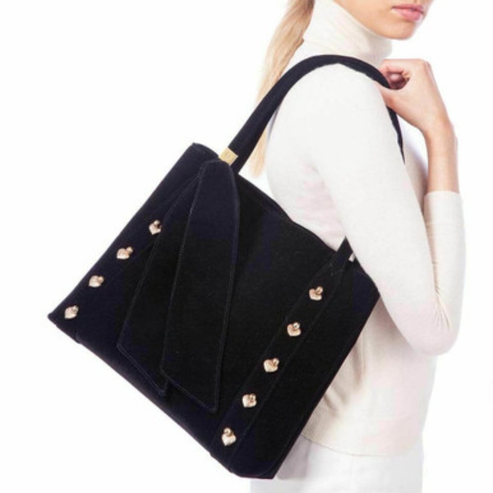 Eric Javits Velvet Tote With Antique Brass Hearts